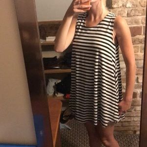 Black and white striped shift dress